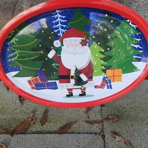 Festive Santa Holiday Tray - Red and Green